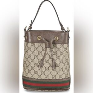 Gucci Cream and Brown Bucket Tote Shoulder Bag with Small GG Geometric Pattern